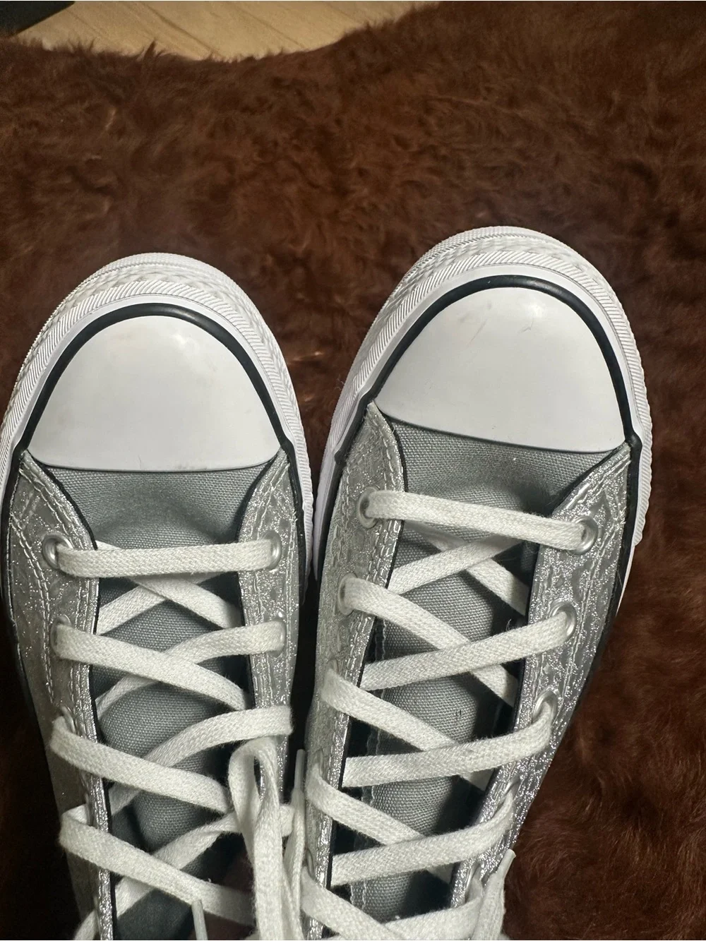 Converse Silver Glitter Platform Chuck Taylor High Top Sneakers